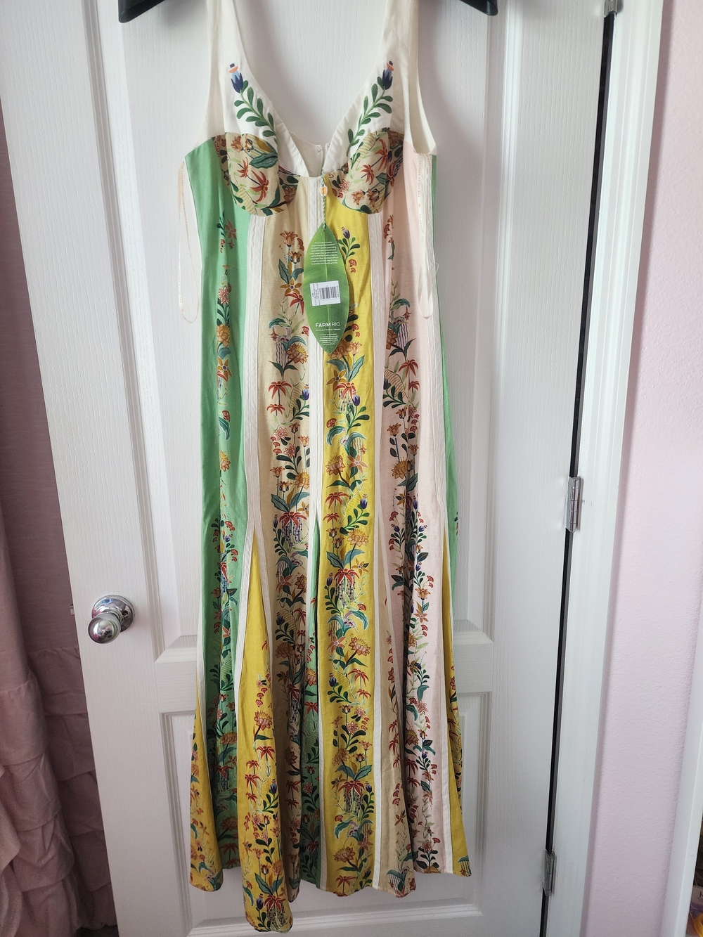 FARM Rio Yellow Floral Maxi Dress with Green & Cream Accents